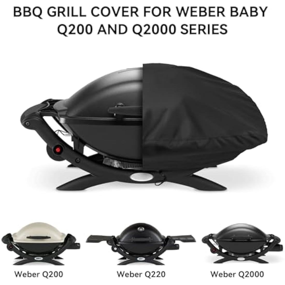 Onlyfire BBQ Gas Grill Cover fit for Weber Baby Q, Q200 Q220 and Q2000 Gas Grills,Black