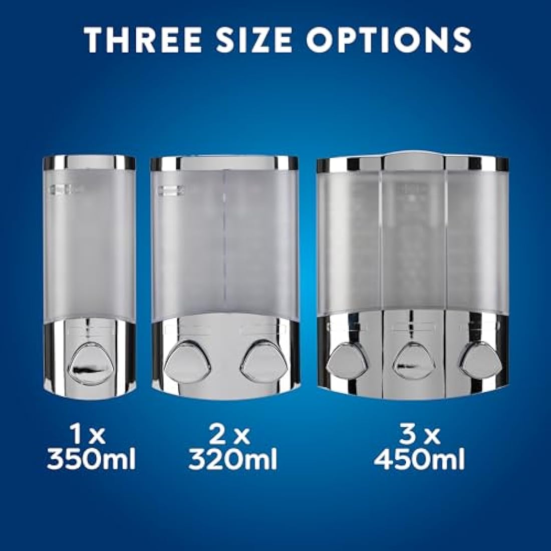Croydex Wall Mounted Soap Dispenser - Eliminates Shower Clutter, Easy to Refill and Has a Pre-Measured Pump for Your Shower Gel, Shampoo and Conditioner, Mount On Corner or Flat Wall (Chrome, 3x450ml)