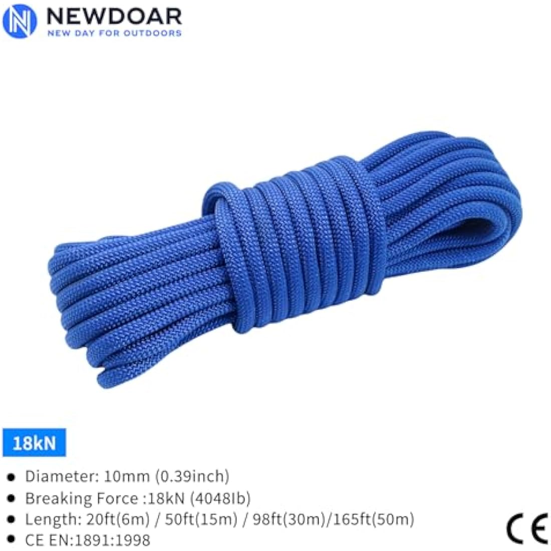 NewDoar Outdoor Rope 14KN/18KN 8mm/10mm High Strength Accessory Cord Rope Double Braid Multifunctional Cord for Camping, Hiking, Fishing, Hauling Loads, Hammocks,Tents
