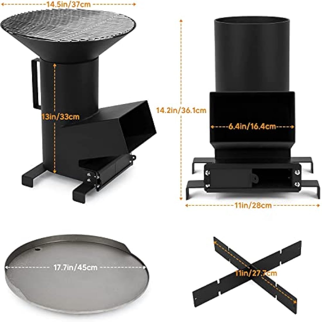 Onlyfire Outdoor Rocket Stove 3 in 1 Multifuctional Camping stove with Cooking grate and Griddle plate for Backpacking, Hiking, Cooking