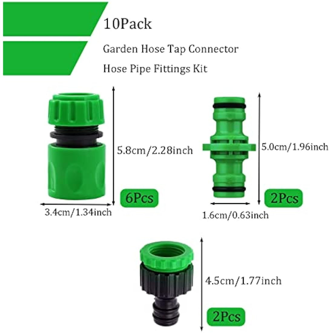 10Pcs Garden Hose Tap Connector Hose Pipe Fittings Kit for Outdoor tap&Join Hoses Pipe Tube(2 Double Male Snap Connectors,6 End Quick Connectors,2 Tap Connector 1/2 &3/4 Inch Size 2-in-1)