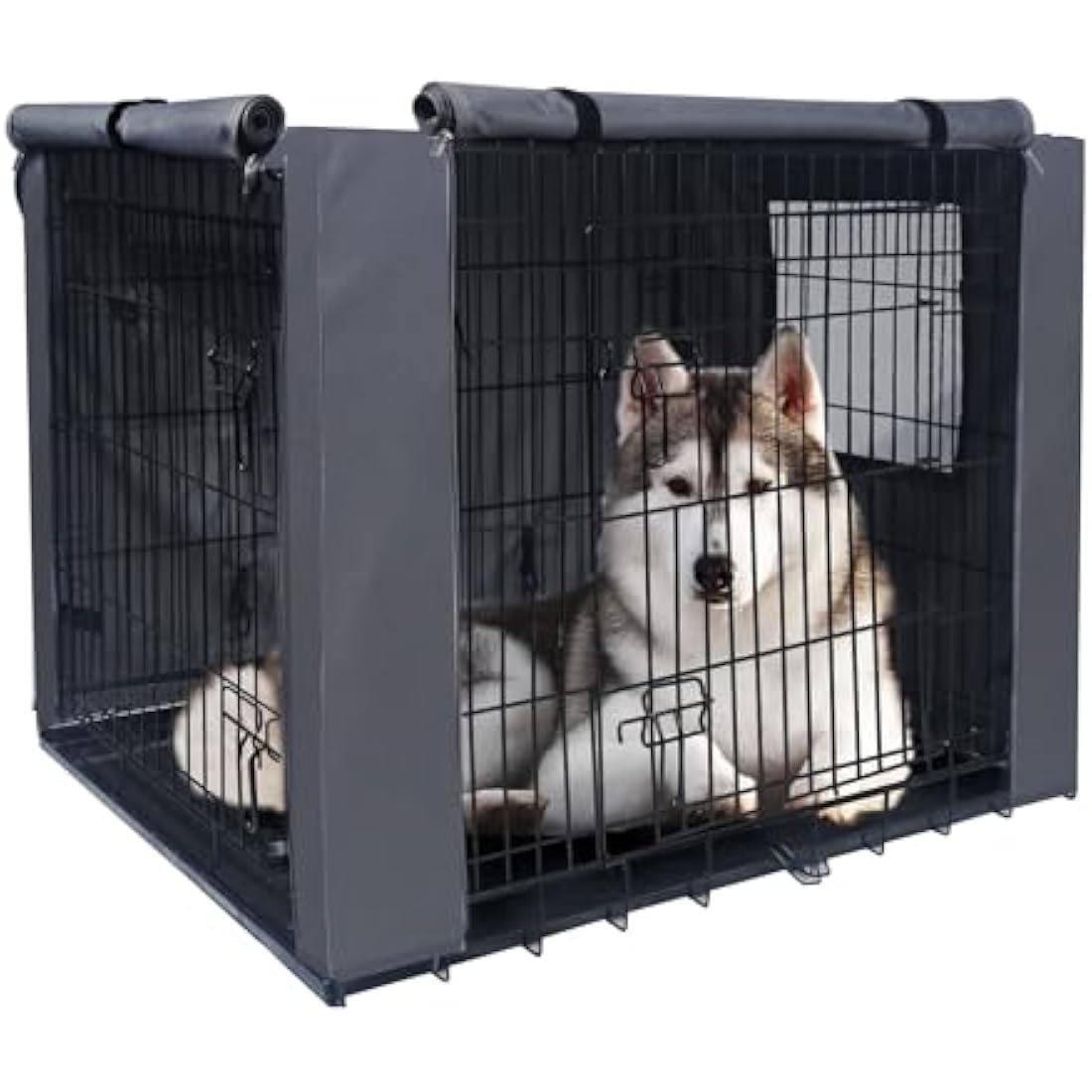 PETKEI Dog Crate Cover for Wire Dog Crate, Durable Polyester PU Coated Dog Cage Cover Designed for 1 & 2 Door Cage, Includes 1 Breathable Mesh Window & 1 Pocket (Cover Only) (2XL - 48 Inches)