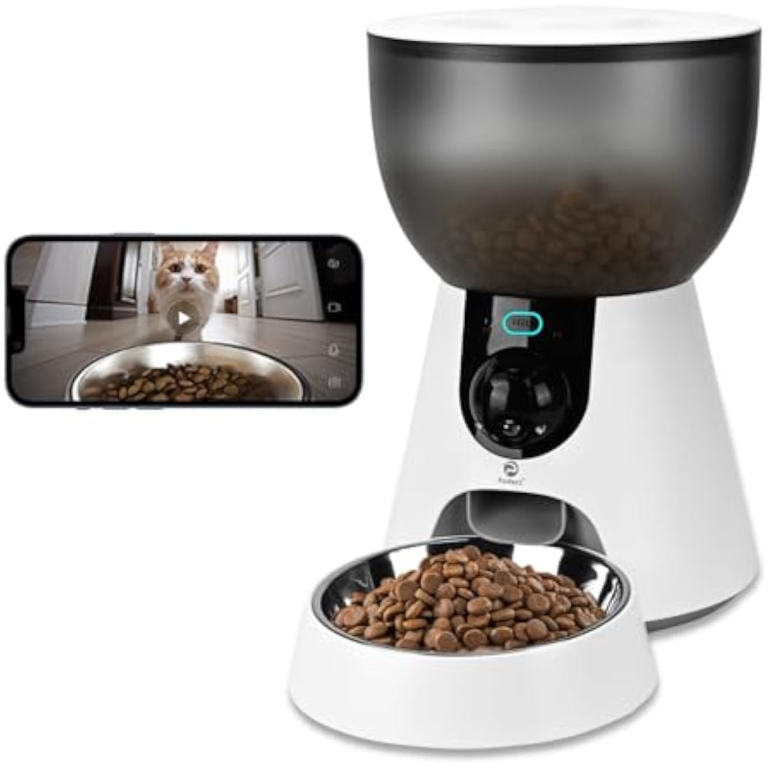 Podazz Automatic Cat Feeder with Camera, 5G WiFi Pet Feeder with App Control, Low Food & Blockage Sensor, 1-10 Meals/Day, Two-Way Audio Interacting, 4L Auto Cat Feeder with 304 Stainless Steel Bowl