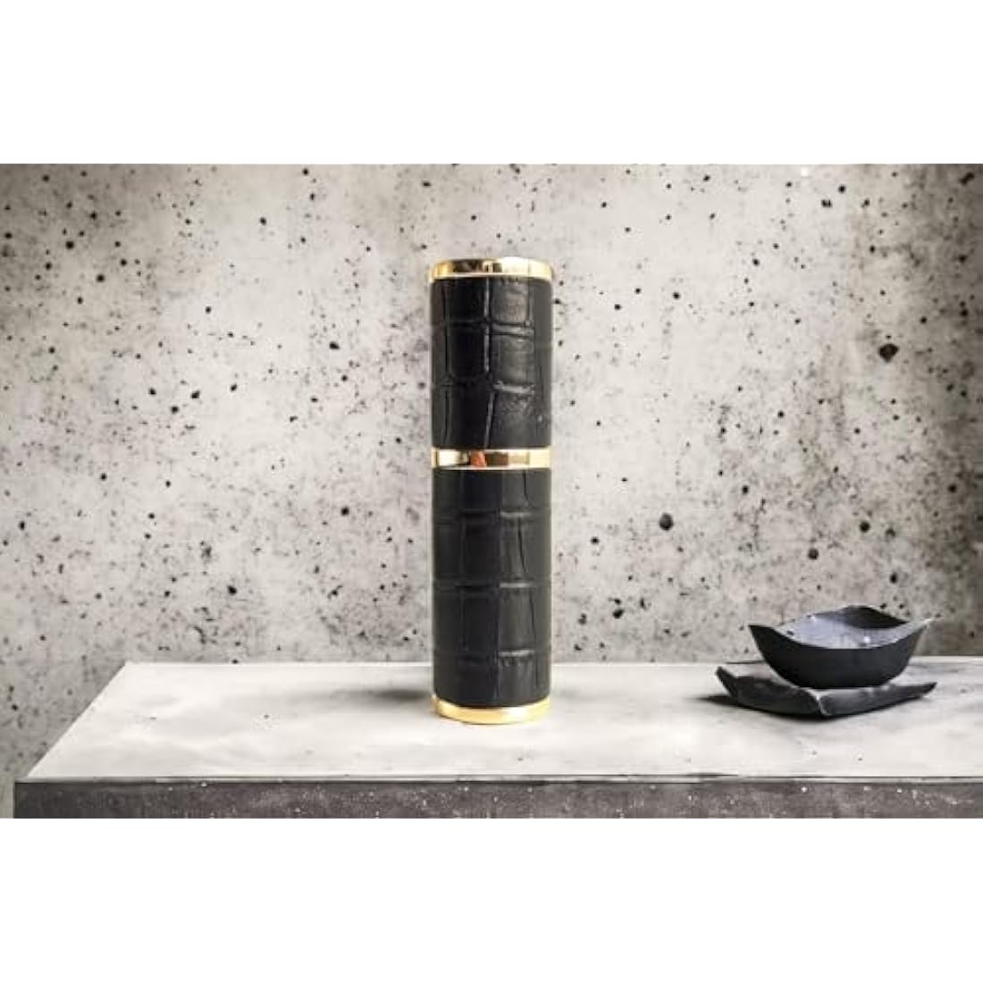 The Essential Atomizer Co Faux Croc Refillable Perfume Fragrance Travel Atomiser inc funnel & box (Black w Gold Metal)