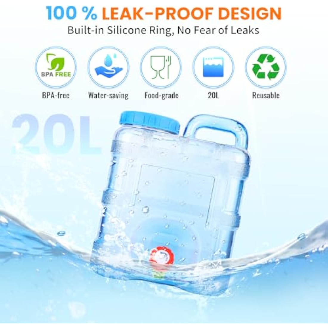 Starnearby 10/15/18/20/22L Water Container with Tap, Portable Plastic Water Bucket with Tap, Easy Clean BPA-Free Drink Water Carrier, for Camping Outdoor, Party, Van, RV, School, Hospital, Emergency