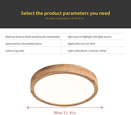 Schindora Wooden LED Ceiling Light,20W Cool White 6000K 1600 LM,Round Wood Ceiling Lights Ø30cm for Lounge Living Room Kitchen Dining Room Hallway Home Office Children's Room
