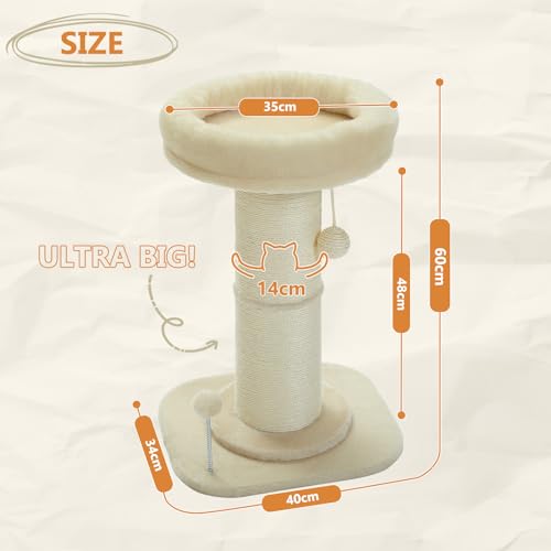 PAWZ Road Cat Scratching Post, Tall Cat Scratcher for Indoor Cats with Super Thick Scratching Post [Dia=14cm], Removable Fluffy Cat Bed, Cat Scratch