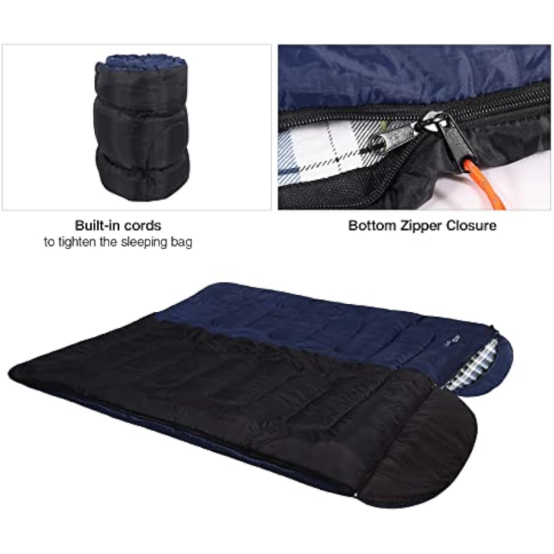REDCAMP Cotton Sleeping Bag for Adult with Removable Pillow, Wide Sleeping Bag with Hood for 3-4 Season Winter Cold Weather Camping Fishing