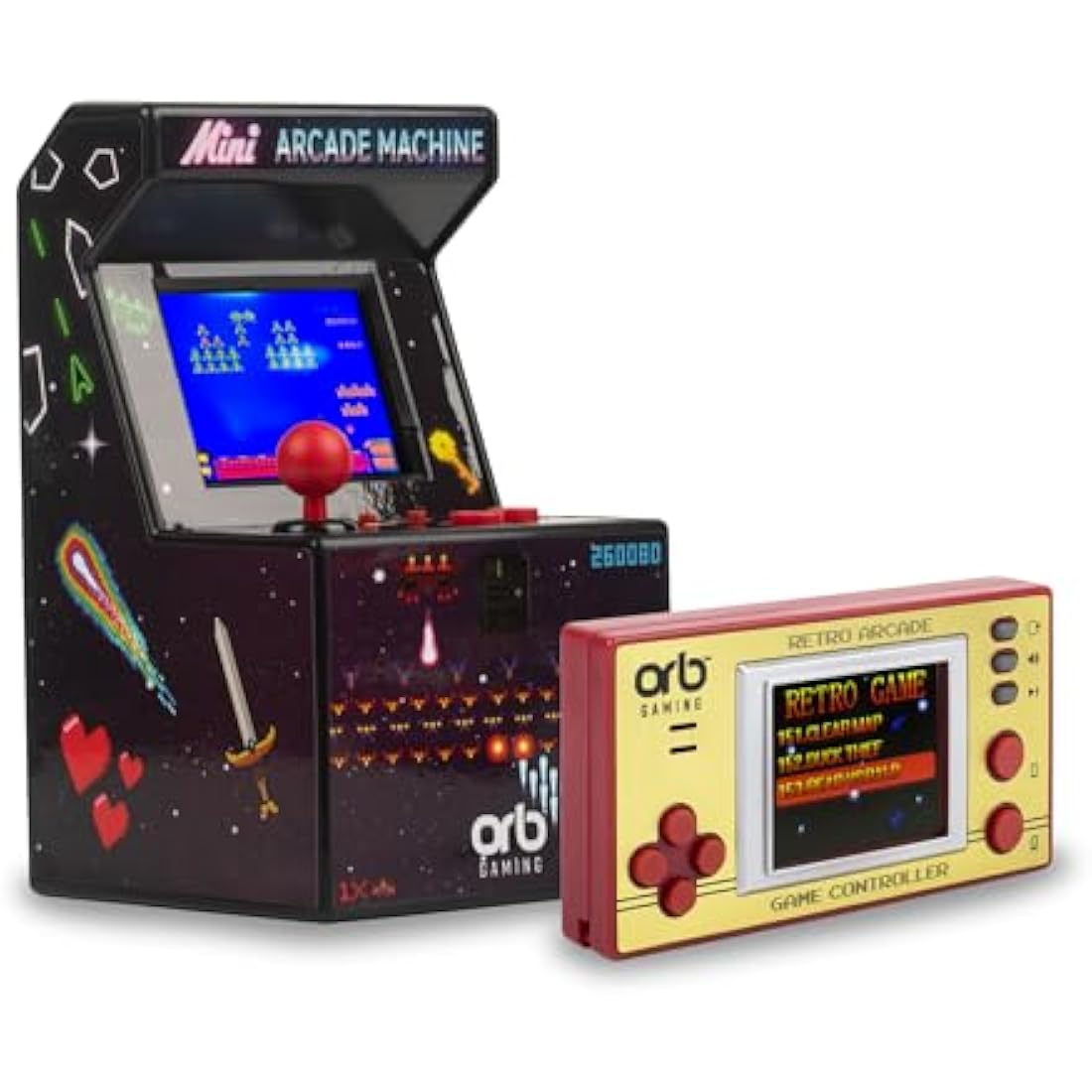 Orb Mini Retro Handheld Games Console & Arcade Bundle - 1 x 150 In-Built Games Console & 1 x 240 In-Built Games Arcade, Full Colour LCD Screen - Thumbs Up!