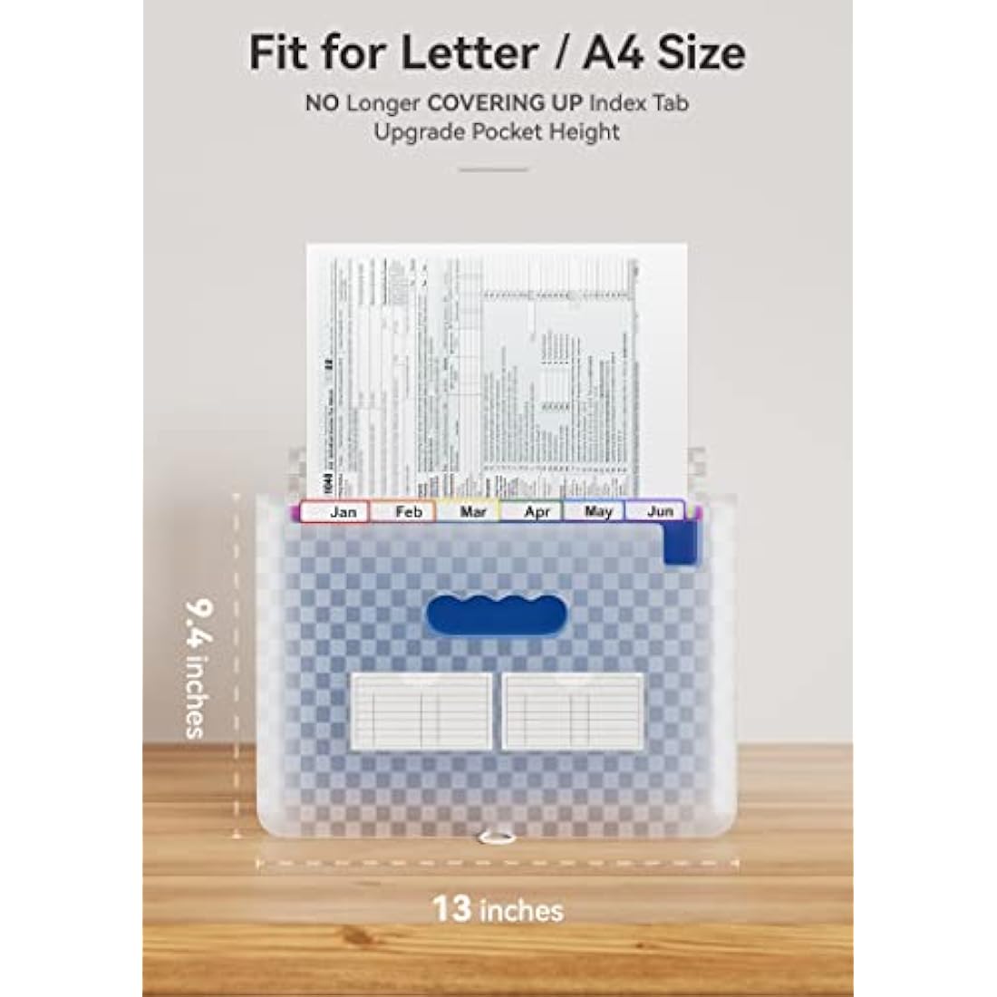 ABC life A4 Expanding File Organiser with Grid Pattern,13 Pockets Expandable Filling Boxes Documents Organiser,Accordion A4 Desk Folders,Portable Rainbow Files Wallets Plastic Bill Storage Bag(Blue)