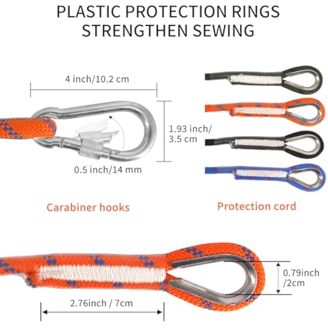 NewDoar 18KN Static Climbing Rope 10mm Accessory Cord Equipment 33FT(10M) 66FT(20M) 98FT(30M) 165FT(50M) Escape Rope with 2 Carabiners for Ice Climbing Fire Rescue Rope Safety Rope