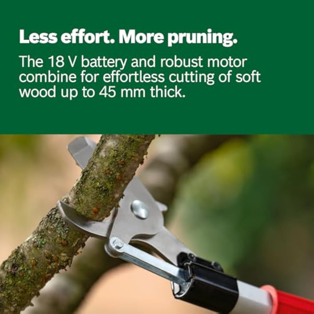 Bosch Cordless Pruner AdvancedPrune 18V-45 (for Effortless Cutting of Branches Up to 45mm; 18 Volt System; Up to 600 Cuts; with Extension Pole, Without Battery Or Charger)
