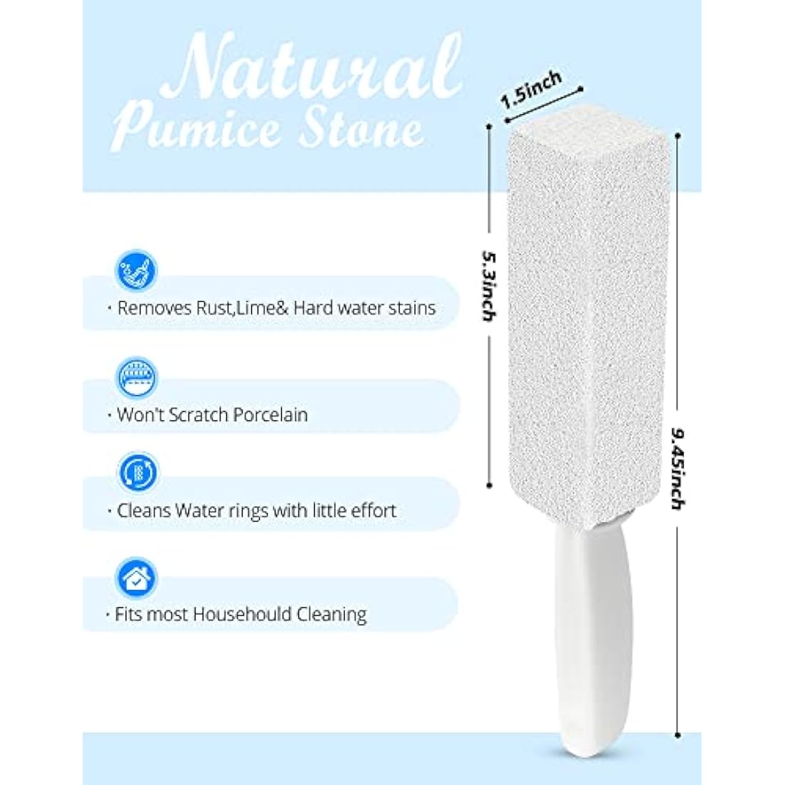 Maryton Pumice Stone with Handle for Cleaning Toilet Bowl Ring and Hard Water Stains Pack of 2 (White)