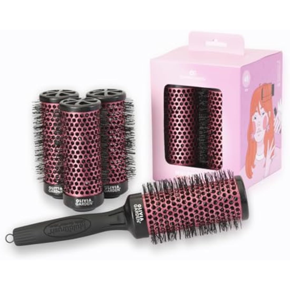 Olivia Garden Multibrush Curlers Kit - Size 45-4 Barrels of the Same Size & 1 Handle - Leave-In Barrels perfect for Curls and Volume