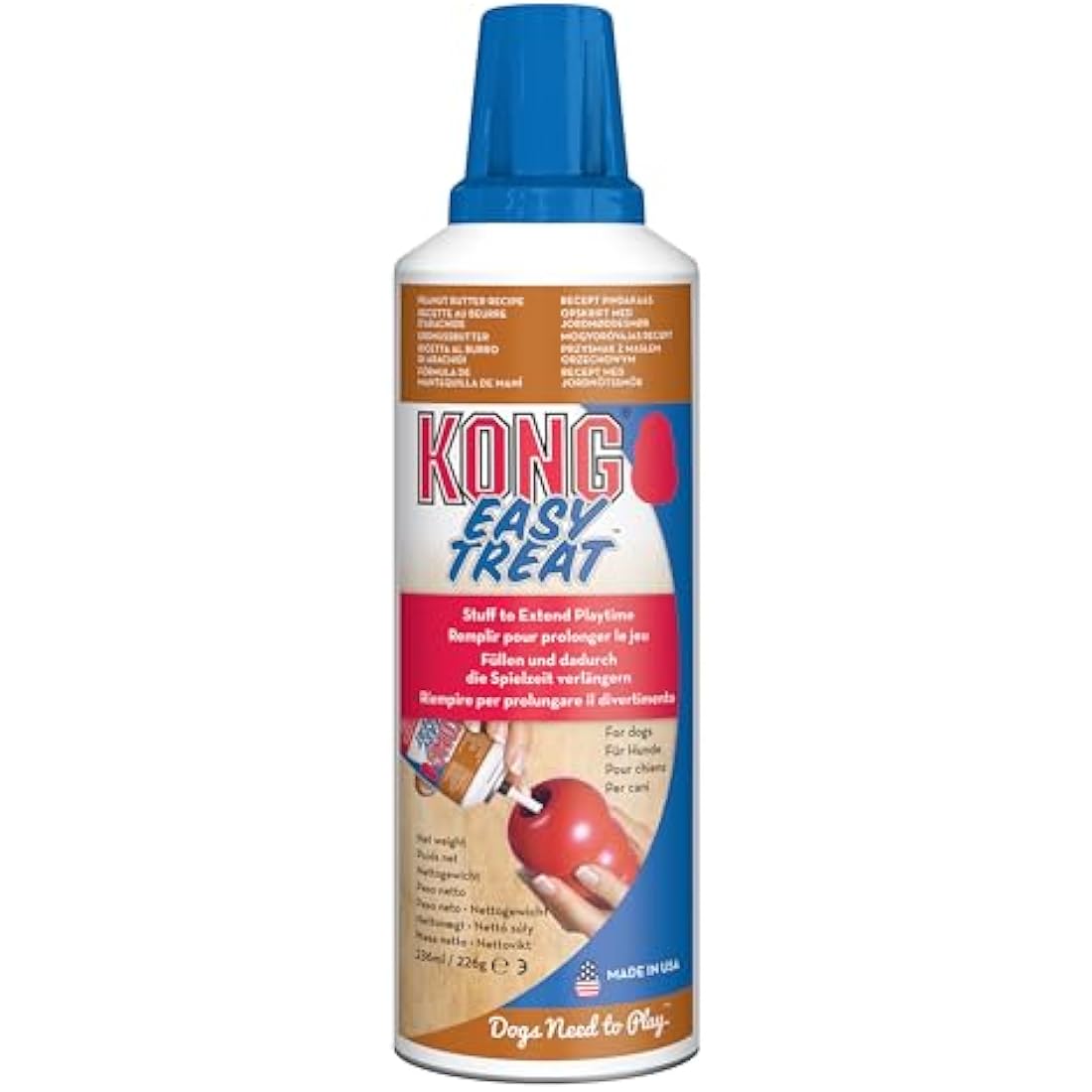KONG Easy Treat for Dogs - No-Mess Dog Treat Paste - Use with KONG Rubber Toys - Peanut Butter, 227ml