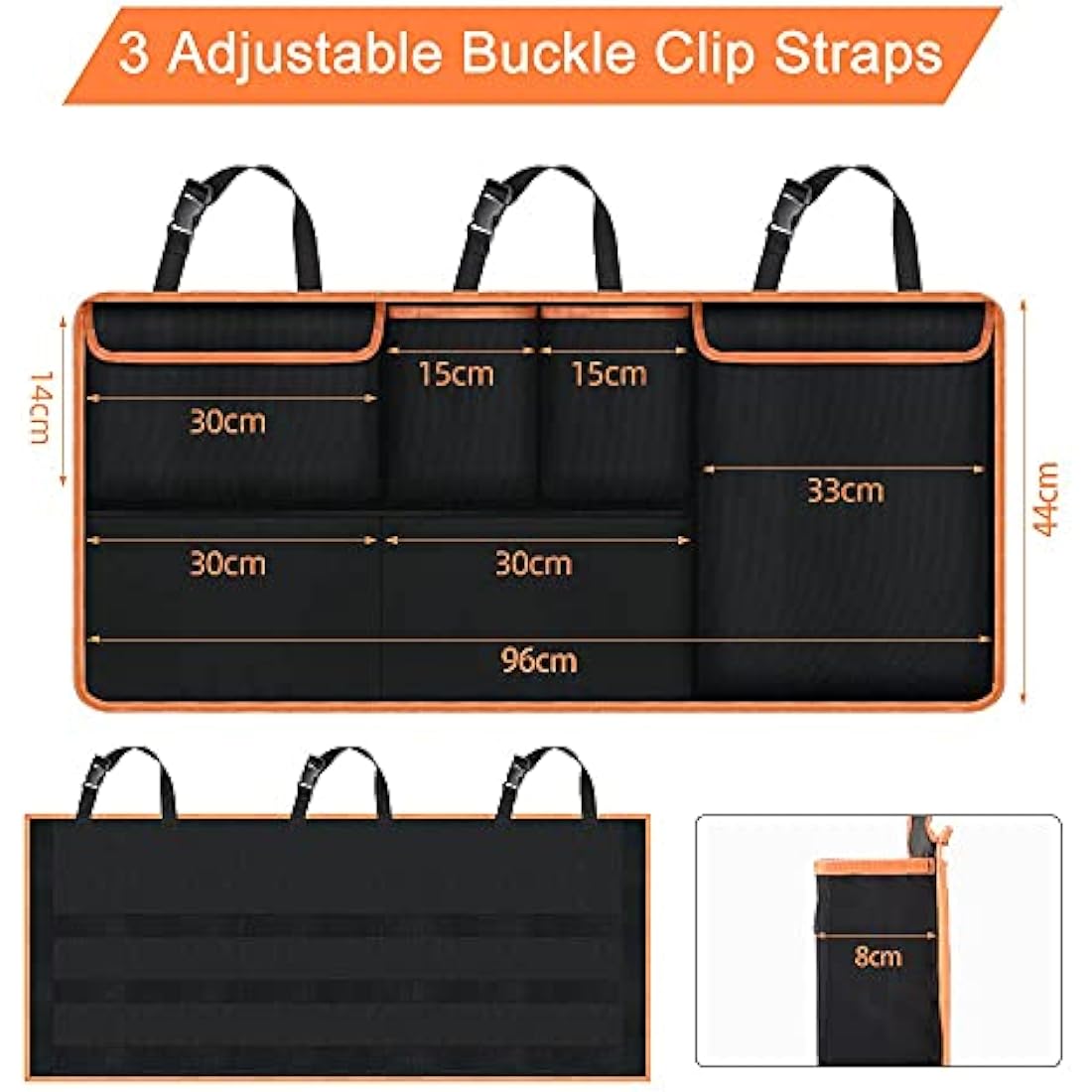 URAQT Car Boot Organiser Waterproof Kick Mats Seat Back Protectors, Travel Durable Foldable Multi-Pocket Children's Cargo Net Storage for Car Backseat Cover (100x45cm)