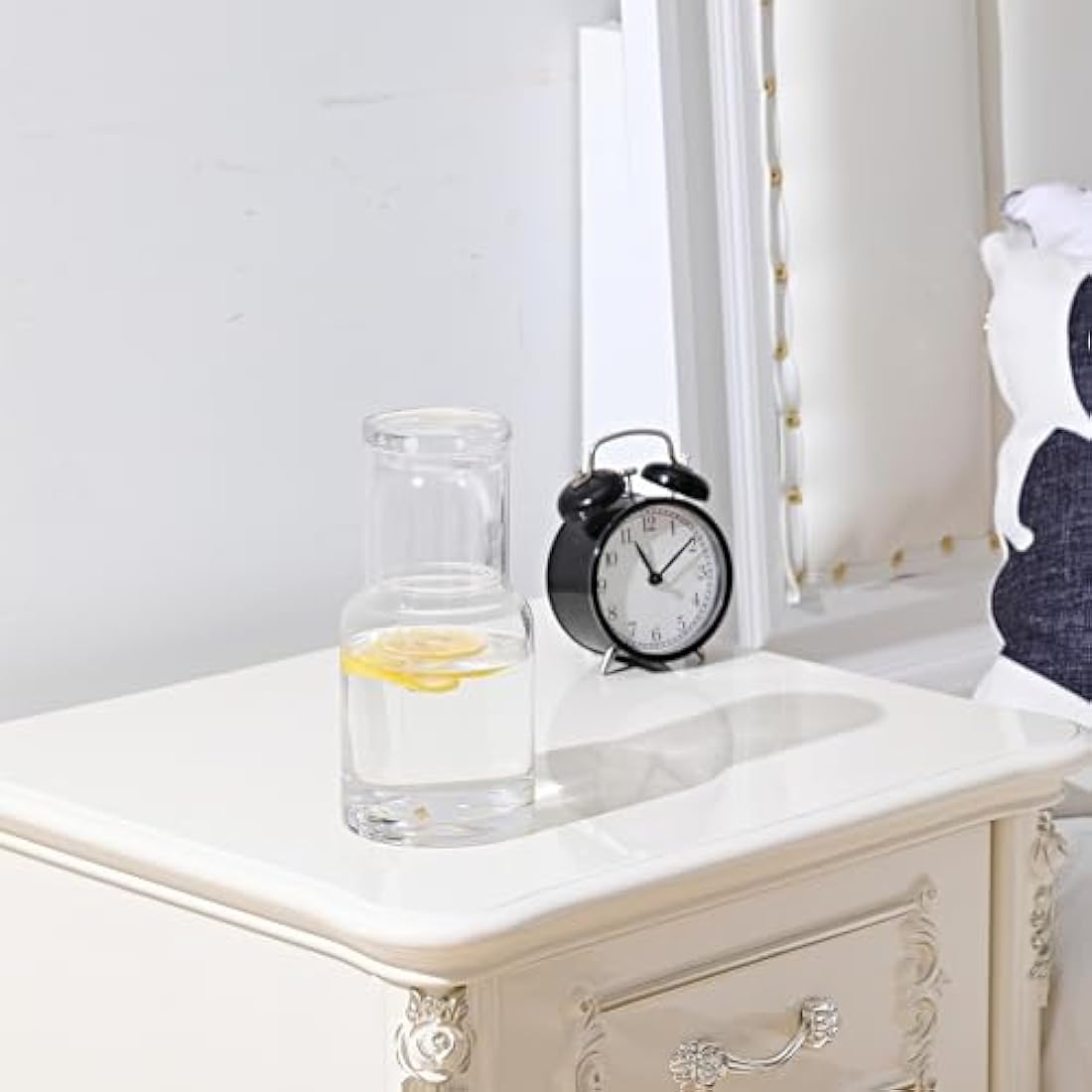 RILOST Bedside Water Carafe, Modern Night Water Pitcher with Glass Cup for Nightstand, Mouthwash Dispenser with Tumbler Lid for Bedroom, Bathroom