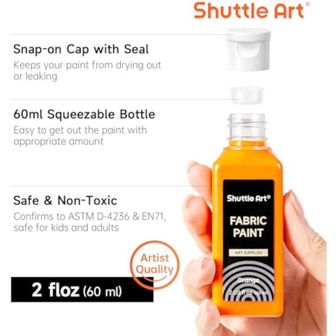 Shuttle Art Fabric Paint Permanent for Clothes, 18 Colours Fabric Paints in Bottles (60ml/2oz) with Brushes, Palette, Stencils, Non-Toxic Textile Paints for T-Shirt, Shoes, Bag, Jeans, No Heating Need