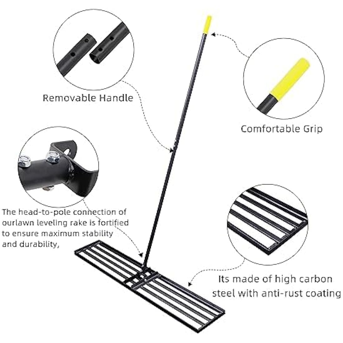 Byhagern Lawn Leveling Rake 114×25cm - Heavy Duty Lawn Leveller - stainless steel pole with a handle for less effort Lawn Lute, Levelawn Tool for Garden, Golf Course, Farm, Backyard