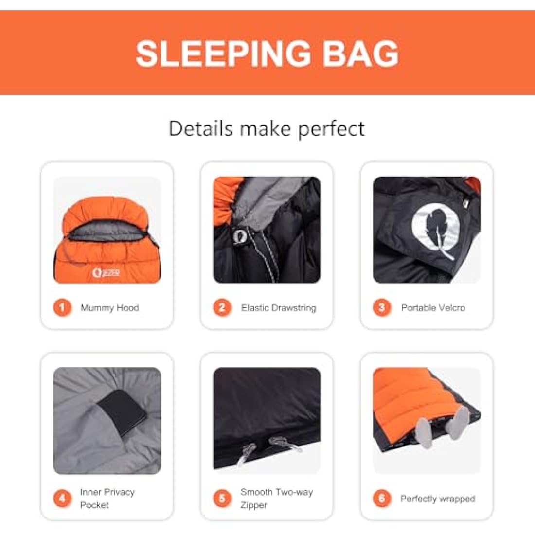 QEZER Down Sleeping Bag,Lightweight Rectangular Winter Sleeping Bag [1180g/1860g] for Adults and Kids 4 Season Camping, Hiking,Warehouse and Moutaineering Outdoor