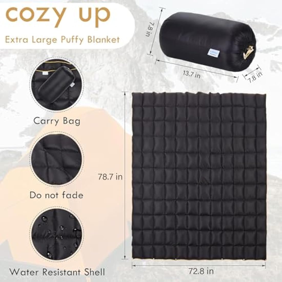 Lvkiss 100% Duck Down Camping Blanket – 72.8"×78.7" Oversized Lightweight Quilt, 20D Water-Resistant Shell, Compact & Warm for Hiking, Backpacking, Outdoor Travel