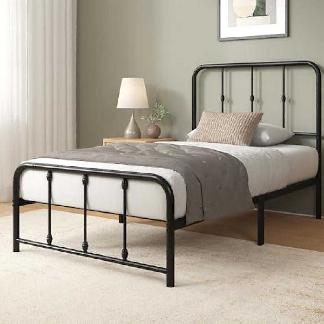 ZINUS Florence Single Bed Frame – Bed 90x190 cm – 35 cm Height –Metal Bed Frame with Headboard and Footboard – Platform bed with steel slat support – Clearance under the bed - Easy Assembly – Black