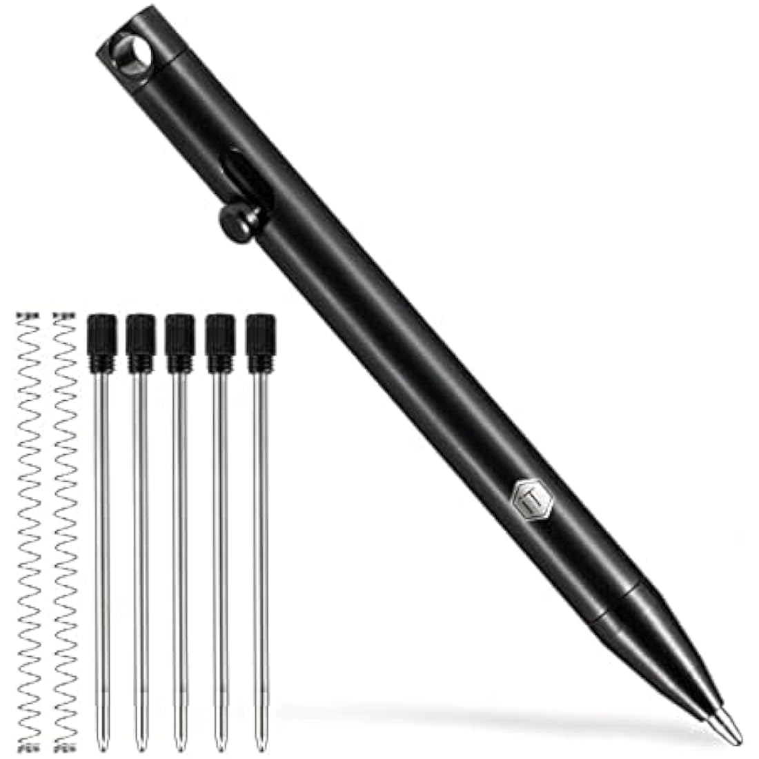 KeyUnity Titanium Retractable Ballpoint Pen, Ball-point Pen with Refills, Mini Titanium Alloy Keychain EDC Pocket Pen with Clip, Black Ink (PVD Black)