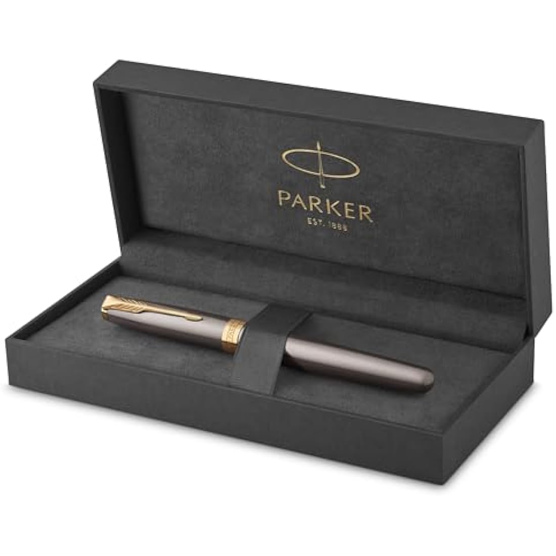 PARKER Sonnet Rollerball Pen | Grey Lacquer with Gold Trims | Fine Stainless Steel Point | Black Ink Refill | Gift Box | Perfect Graduation Gifts