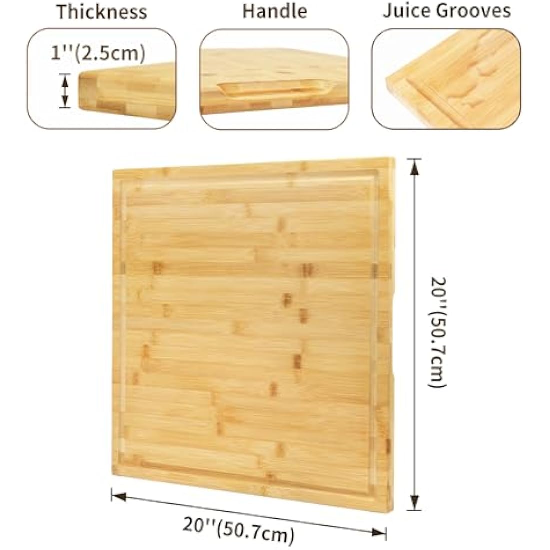 Utoplike Extra Large Chopping Board(50.7 x 50.7 x 2.5 cm), XL Bamboo Wooden Cutting Boards for Kitchen, Big Butcher Block Board with Handle and Juice Grooves