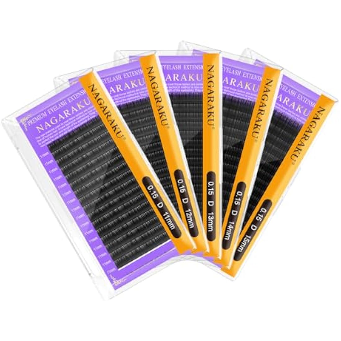 NAGARAKU 5 Trays Eyelash Extensions Supplies Classic 1:1 Lashes Individual Volume Lash Extensions Soft Single Natural Eyelashes Matte Black 16 Rows (0.15mm D Curl 11/12/13/14/15mm in 1 Pack)