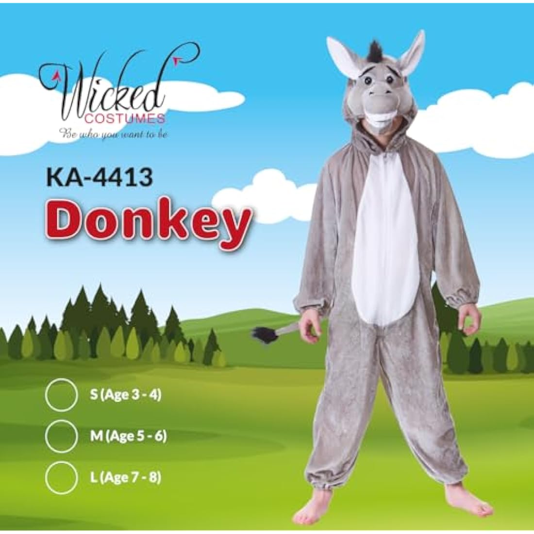 Wicked Costumes Kids Animal Donkey Fancy Dress Costume - Small (3-4 Years)