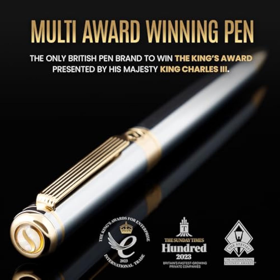 Scriveiner Silver Chrome Ballpoint - Stunning Luxury Pen, Real Gold Finish, Schmidt Black Refill, Best Ball Pen Gift Set for Men & Women, Professional, Executive, Office, Nice, Fancy Pens