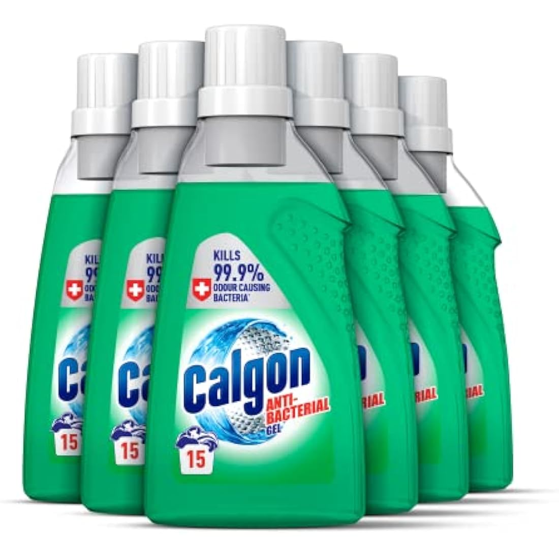 Calgon Antibacterial Washing Machine Cleaner & Water Softener Gel, 750ml, Pack of 6, Kills 99.9 percent of Bacteria in Your Washing Machine, Limescale and Rust Remover, Deep Clean, 90 Washes