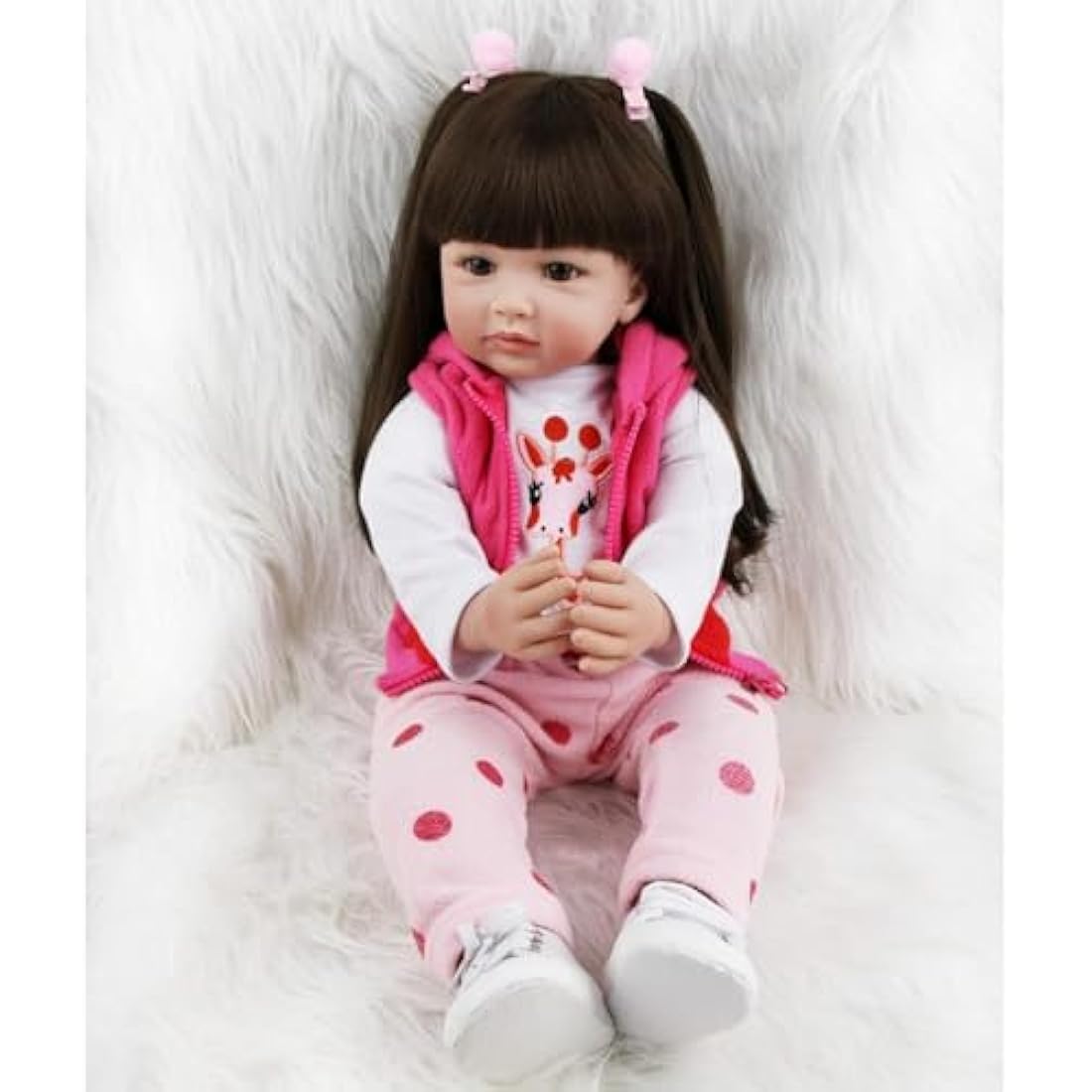 ZIYIUI 24 inches 60 cm Reborn Baby Dolls Soft Silicone Vinyl Realistic Reborn Dolls Girl Lifelike Reborn Dolls Handmade Newborn Reborn Toddler Dolls Black long hair Asian girl Xmas Gifts(24 inches)