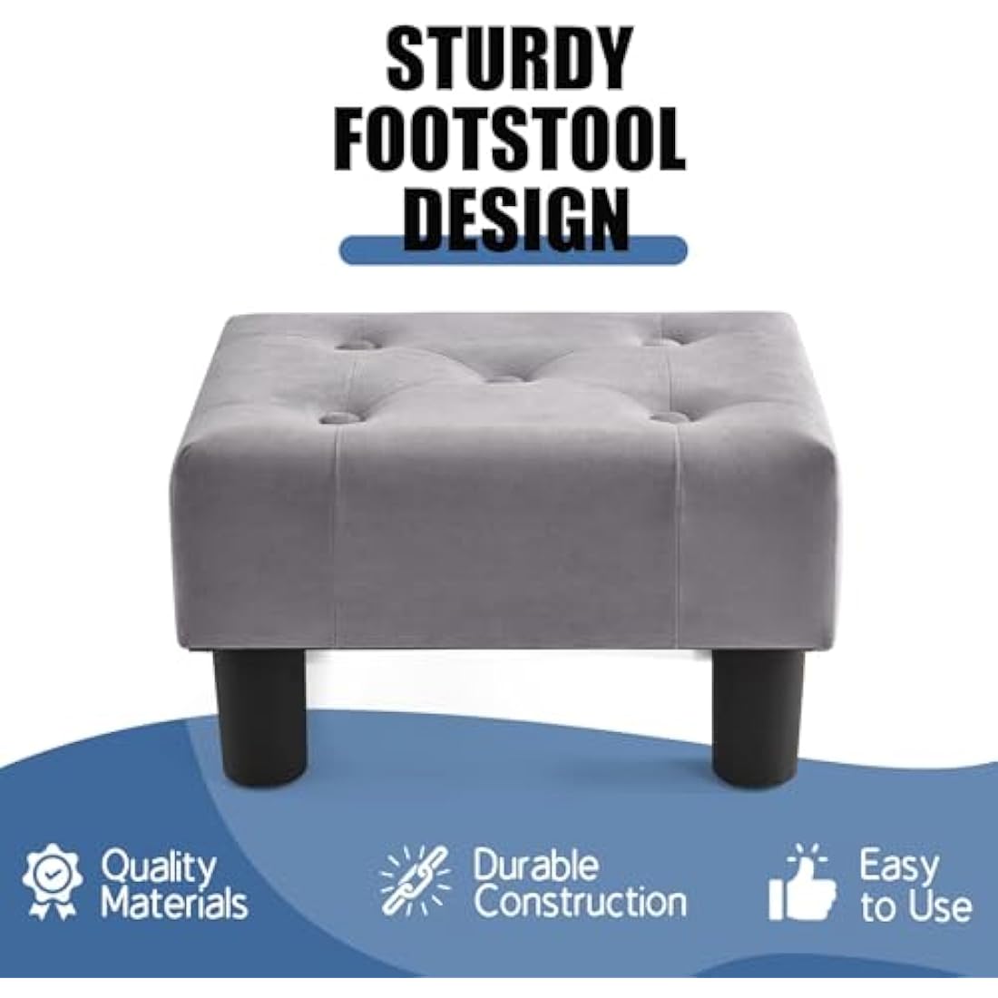 BRIAN & DANY Small Foot Stool, Velvet Footstool with Legs, Footstools for Living Room, Ottoman Footrest Extra Seating for Entryway, Gray