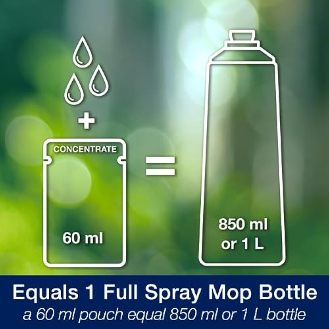 Bona Wood Floor Cleaner Liquid, 60ml Concentrate Refill Pouch, for Varnished or Hard-Waxed Wood Floors, Pack of 4x60ml, 4 Litre Refill