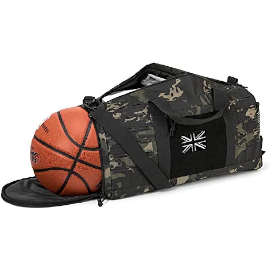 QT&QY 40L Military Tactical Duffle Bag for Men, Sport, Gym, Fitness, Travel, Training, Workout, Football, Weekender, Black, Polyester, 53.5cm x 25.5cm x 25.5cm