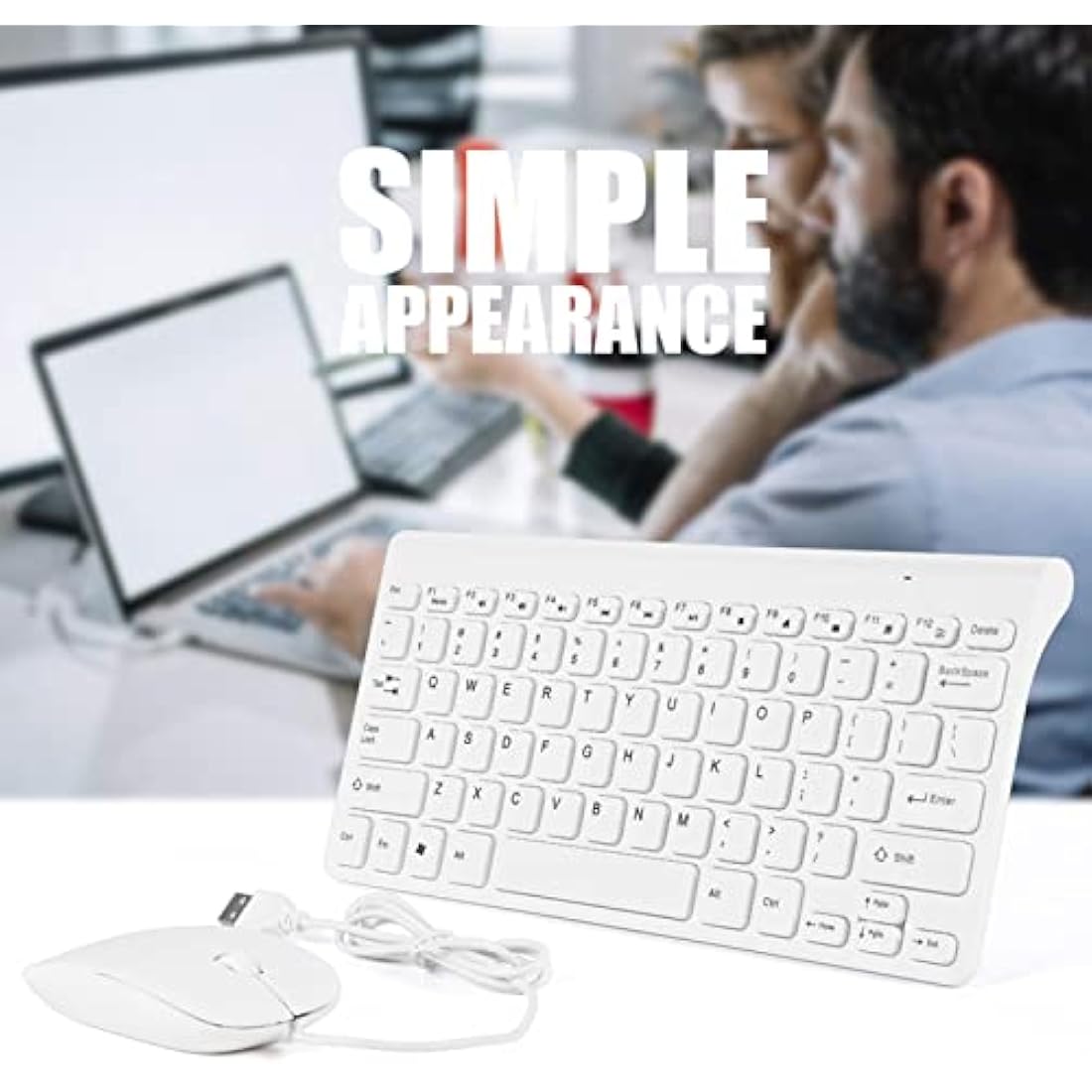 Richer-R Wired Keyboard and Mouse Set,Portable and Lightweight Ultra-Thin USB Wired Keyboard Optical Mouse Mice Set Combo for PC Laptop(White)
