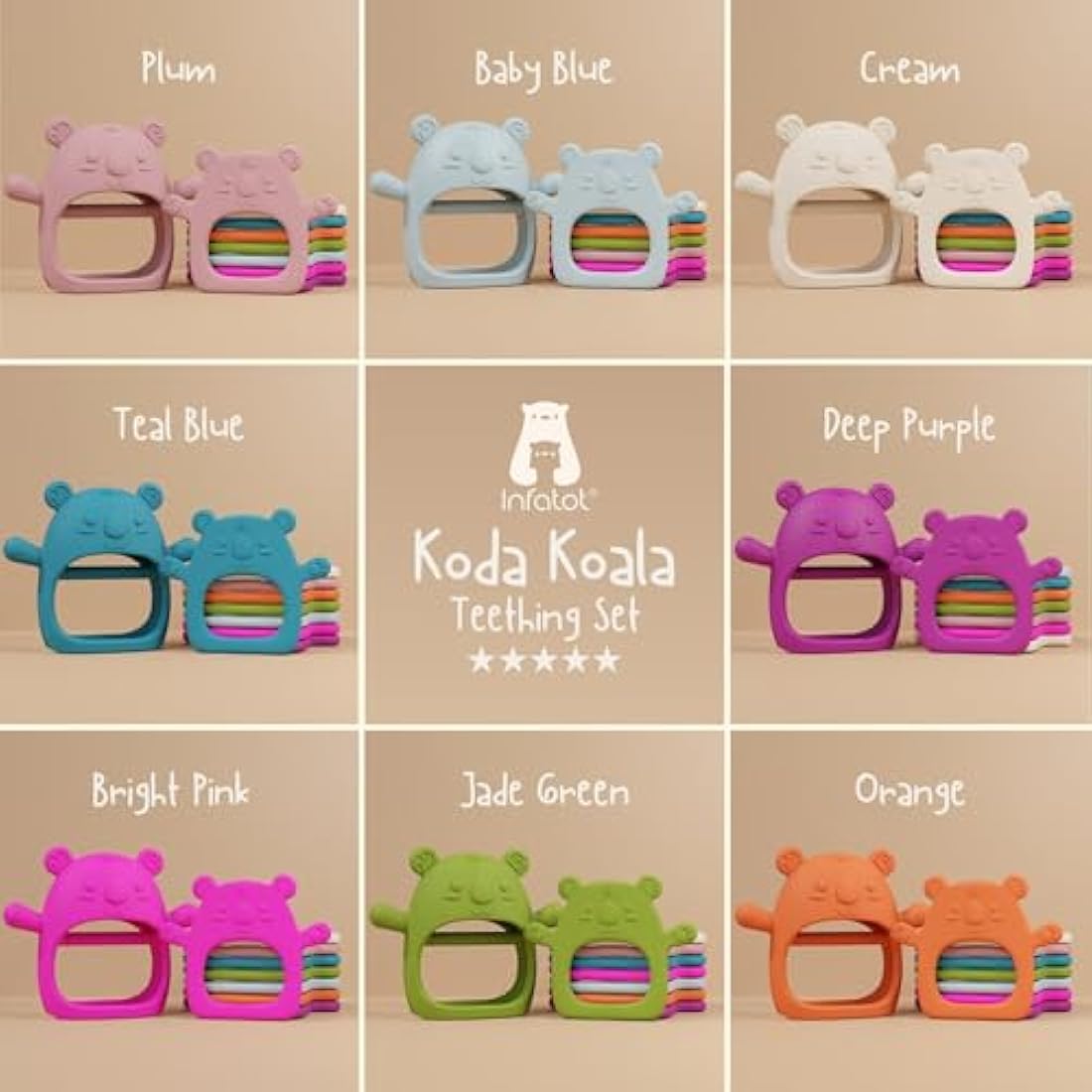 Infatot® Teething Toys for Baby Gifts – 2-Pack Koda Koala Teether Mitten Glove, Soothing Hand Teethers for Infants, Baby Toys 0-6 Months and Up, Newborn Essentials for Teething Relief, Teal Blue