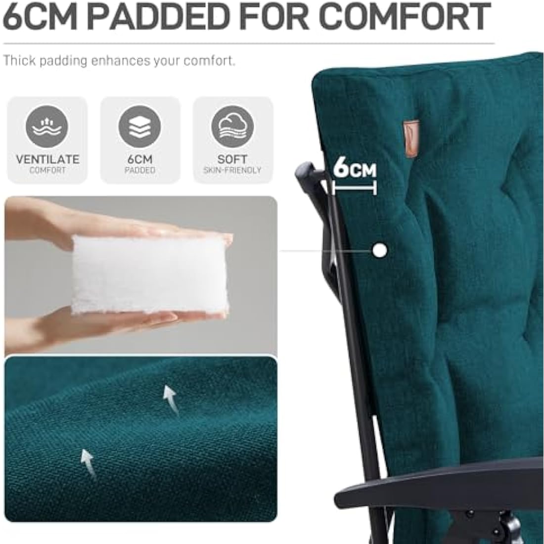 EVER ADVANCED Luxury Camping Chairs 2 Set for Adults Heavy Duty High Back Oversized Folding Garden Chair Comfy Padded 6cm Loadable 150kg Cam Adjustable Dining Chairs 4-Position Recliner Green