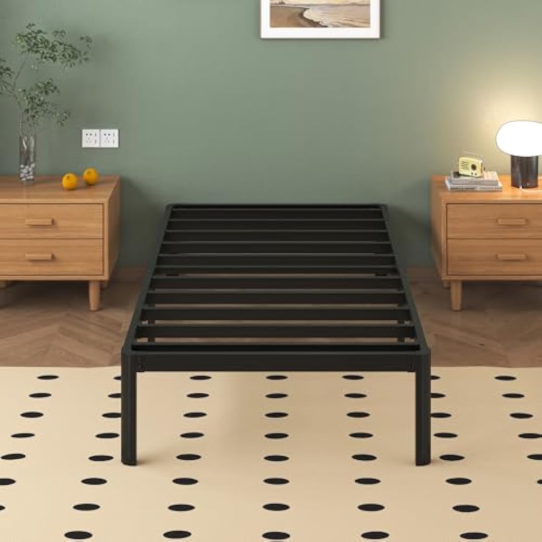 Lutown-Teen Small Single Bed Frame 30 cm High with Rounded Corner Legs, Heavy Duty Metal Small Single Bed Frames 2ft6, Noise Free, Easy Assembly