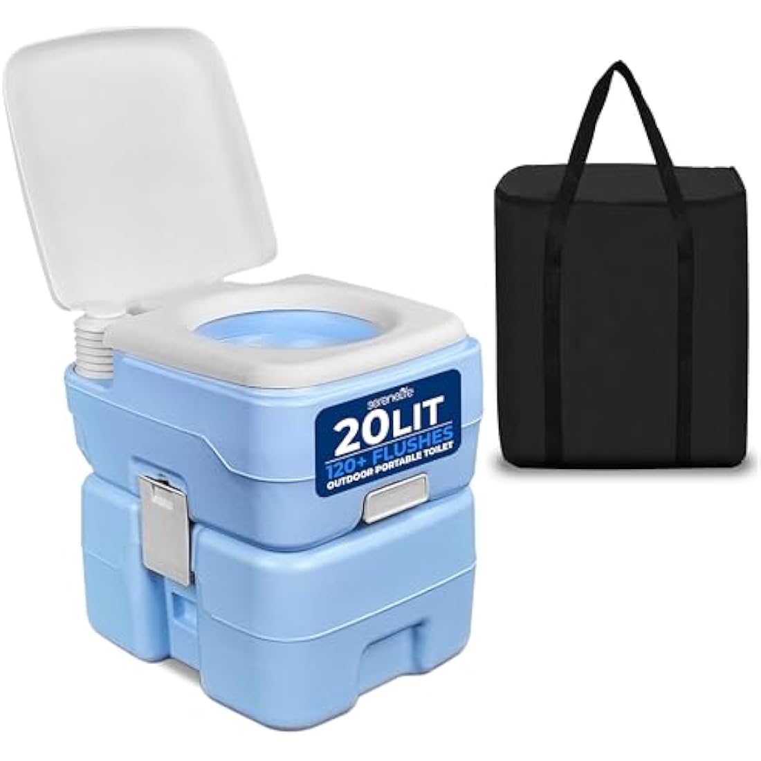 SereneLife 20L Outdoor Camping, Portable Toilet, Comfortable Flushable Portable Toilets for Adults, Travel Toilet, Porta Potty Loo, Detachable Waste Tank- Leak Proof & Carry Bag
