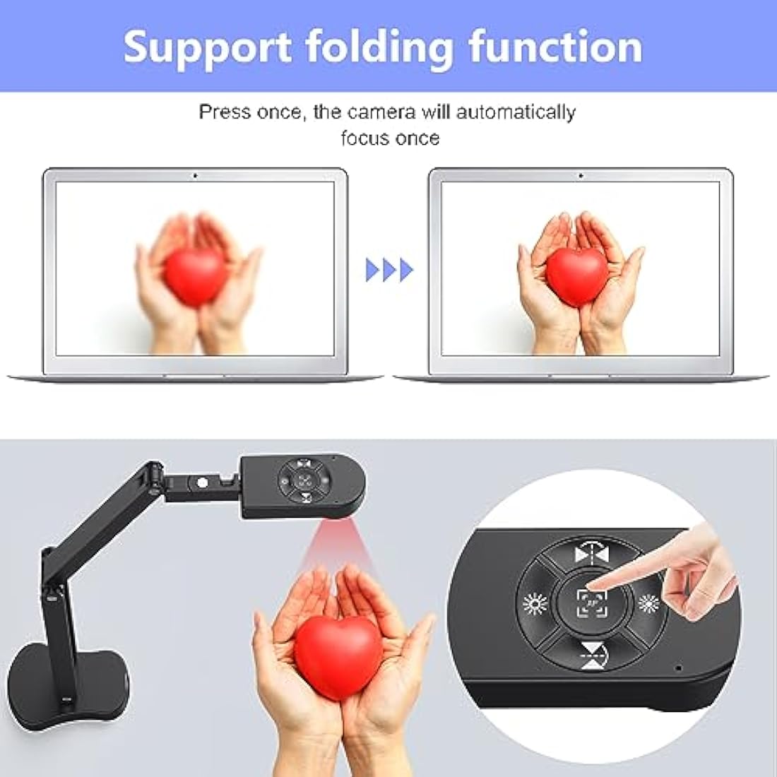 THUSTAND 8MP Visualiser/Document Camera, Webcam 4K with A3 format, LED Light, Image Invert Function, Fold, Dual Microphones for Mac OS, Windows, Zoom, OBS work (black)