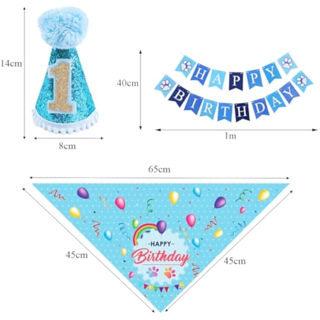 BIPY Blue Dog 1st Birthday Hat Bandana Banner for Boys Small Medium Dogs Cats Soft Bibs Doggy Party Grooming Supplies Celebration Birthday Bandana Set Costumes Headwear