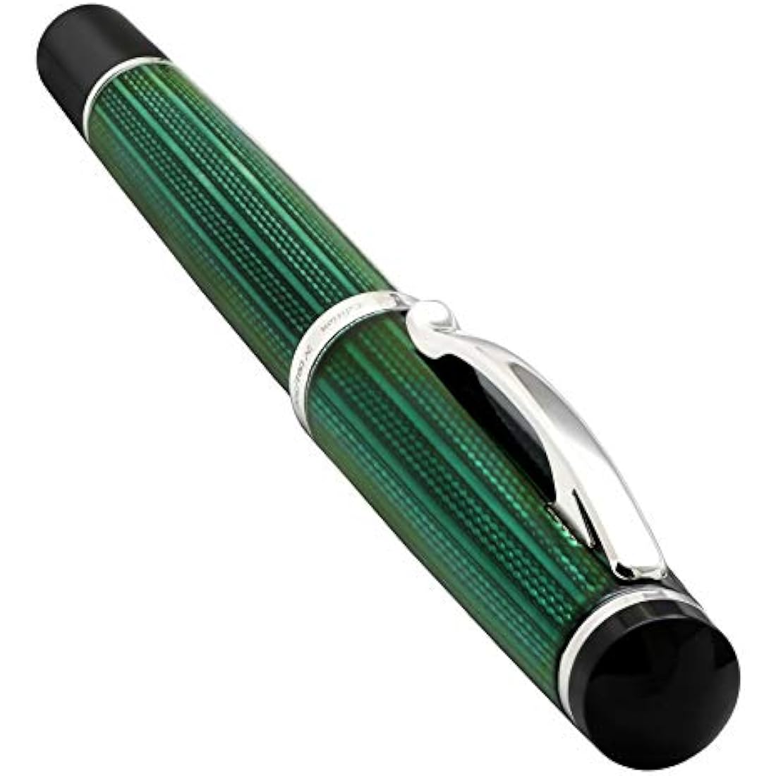 Xezo Incognito Fountain Pen, Fine Nib. Forest Green Layered Lacquer with Pure Platinum Plating. Handcrafted and Guilloche Engraved. Limited Edition, Serialized