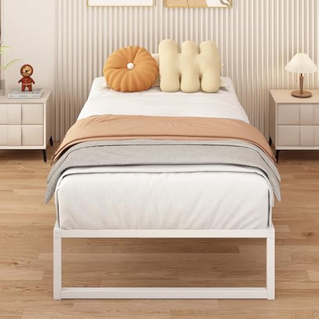 Yicensen Single Bed Frame 90x190 cm, Metal Bed Frame Single with Steel Slat Support, Easy Assembly, Noise Free, No Box Spring Needed, 30cm High, White