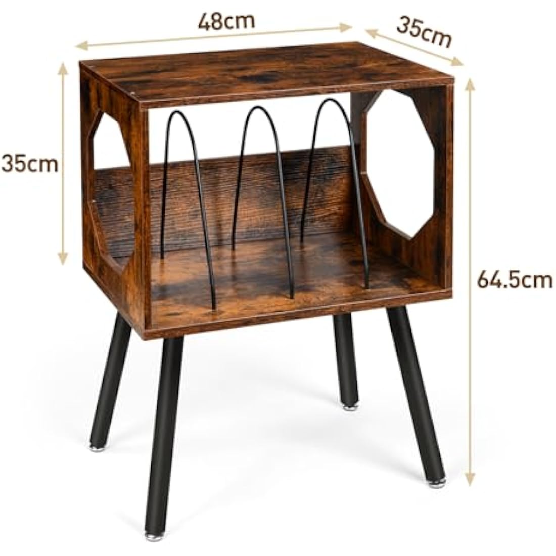 ikkle Rustic Record Player Stand, Record Storage Cabinet Holder with Metal Legs Holds 150 Albums, Turntable Stand Vinyl Record Storage Table for Bedroom Living Room (Brown)