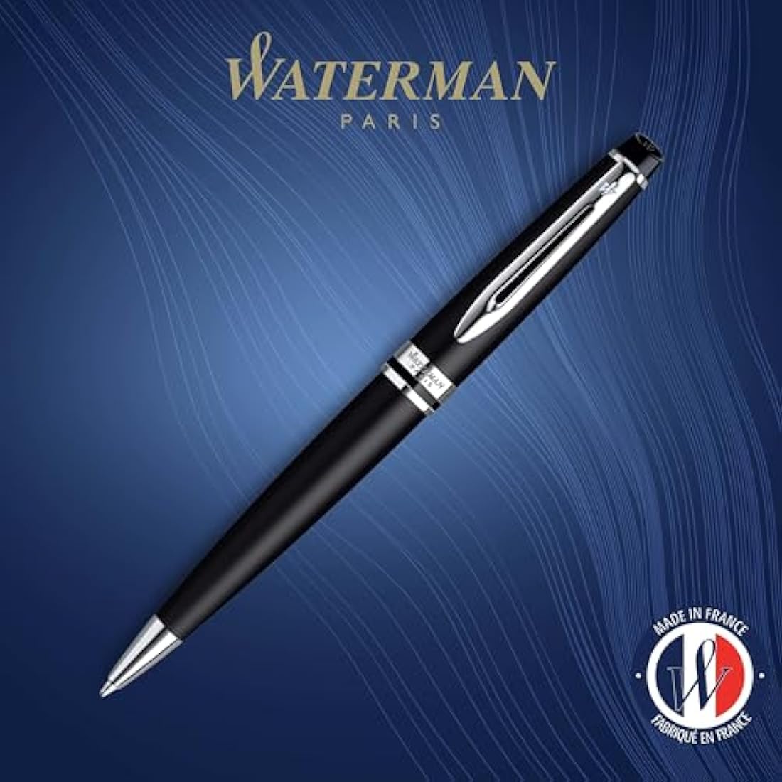 Waterman Expert Ballpoint Pen | Matte Black with Chrome Trim | Medium Tip | Blue Ink | Gift Box