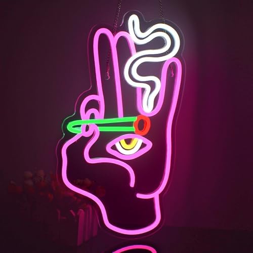 Looklight Evil Eye Neon Signs Hand Eye Neon Signs Pink White Led Neon Signs for Wall Decor, Hamsa Neon Sign, USB Eye Neon Light Signs for Bedroom Game Room Home Bar Pub Cafes Party Gift