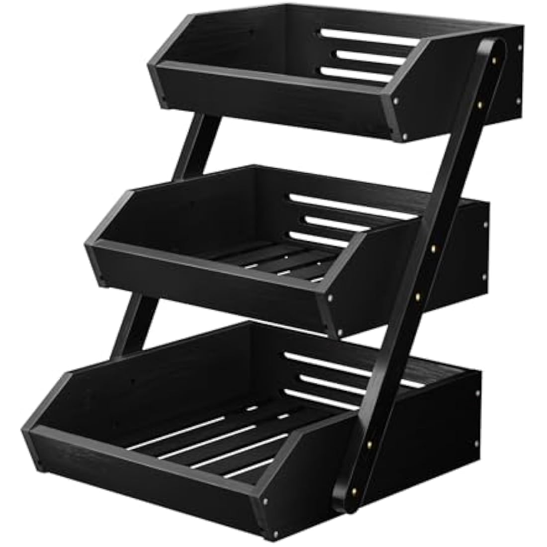 CALM COZY Bamboo Fruit Basket, 3-Tier Fruit Rack Holder Organiser for Countertop, Decorative Fruit Bowl Vegetables Bread Storage Stand for Kitchen, Black
